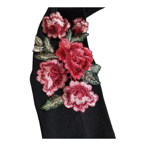 Hayden Girl's Black Leggings with Embroidered Roses - Picture 3 of 4